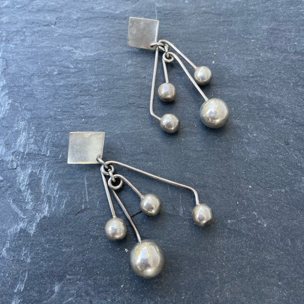 Vintage Taxco Sterling Silver Large Dangly Statement Earrings - Picture 5 of 13
